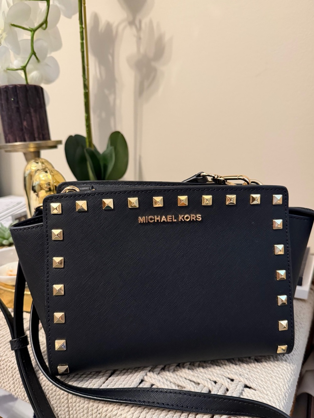 Michael Kors Black Studded Leather Crossbody